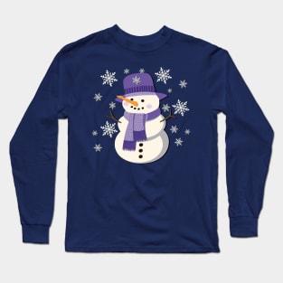 Snowman In Purple Snowflakes WInter Long Sleeve T-Shirt